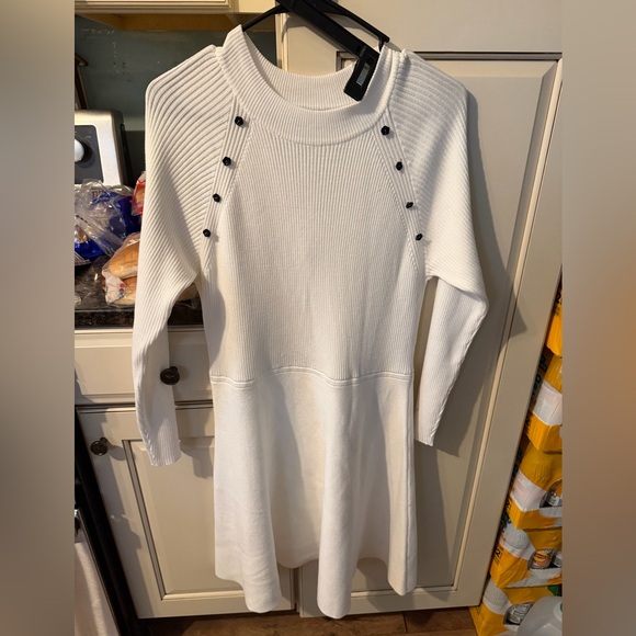 BCX Dresses & Skirts - BCX Cream Ribbed Knit Top with Black Logo Tag